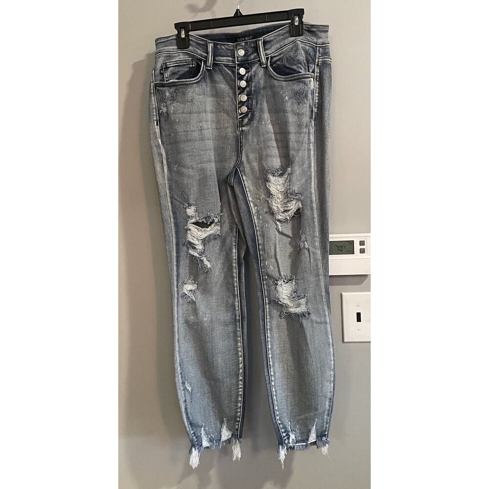 Judy Blue Jeans Destroyed Denim High Waist Skinny Fit Button Fly Size 14W
